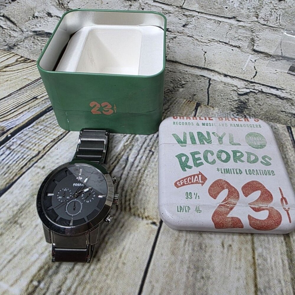 Fossil Mens Retro Watch FS4680 Stainless Steel Works Needs Battery w Box